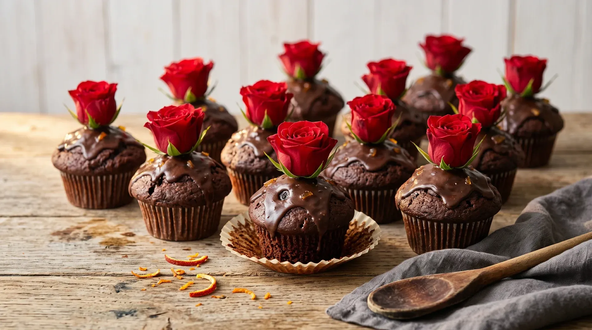 Narancsos-csokis muffin rózsával
