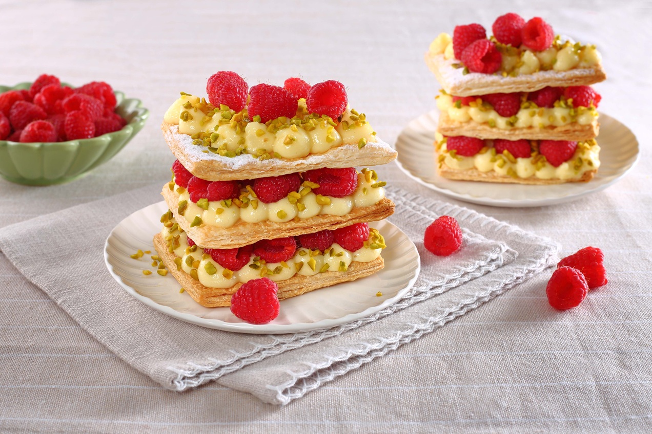 Málnás-pisztáciás mille feuille